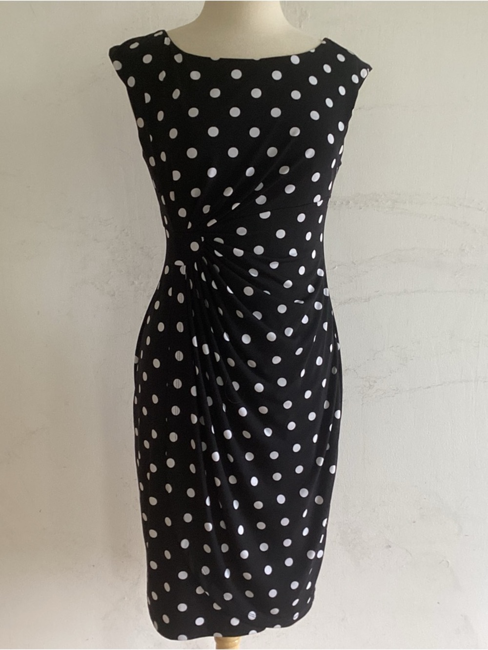 Black /White polkadot faux wrap cap sleeve stretch Next Up dress 10